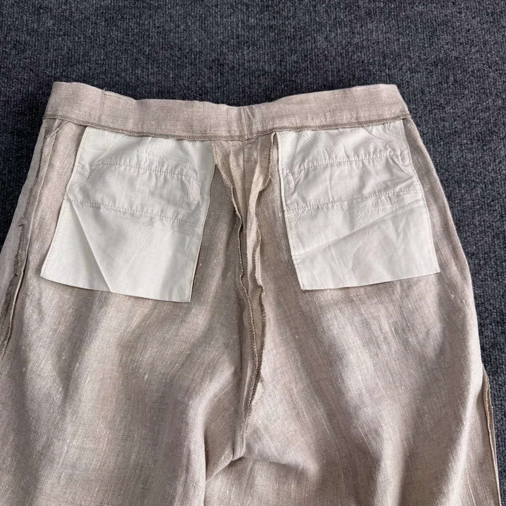 Linen Pleated Pants 38x32 Khaki Oatmeal Vtg Y2k TrousersCuffed Old Money USA
